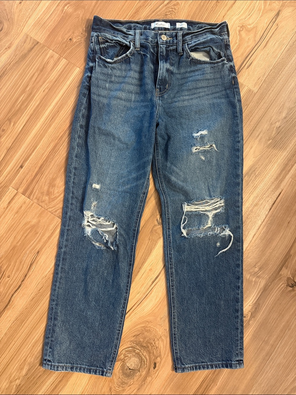 Womens Distressed Blue Jeans - Classic Washed Denim. 90s cropped straight.